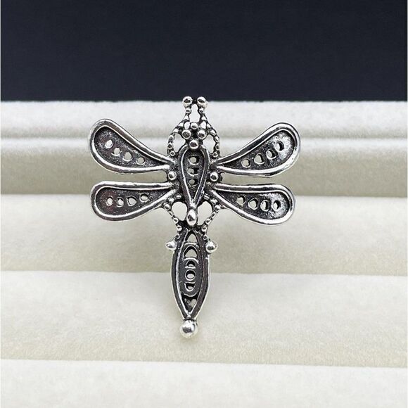 925 Sterling Silver Boho Style Detailed Dragonfly Statement Ring Size 6.5 - Picture 3 of 10